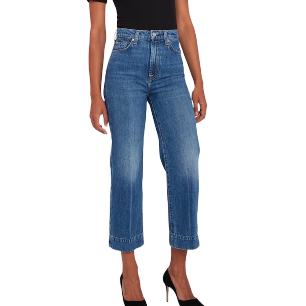 7 For All Mankind Baby Jo High Rise Crop Wide Leg Jeans Medium Indigos Sz 29 NWT